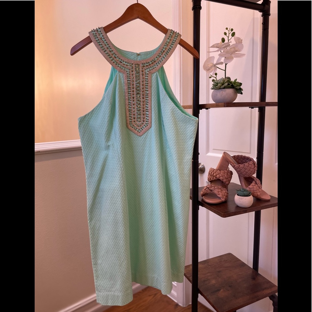 🌴☀️ Lilly Pulitzer Adelina poolside blue & gold dress size 12 fits like 10/12